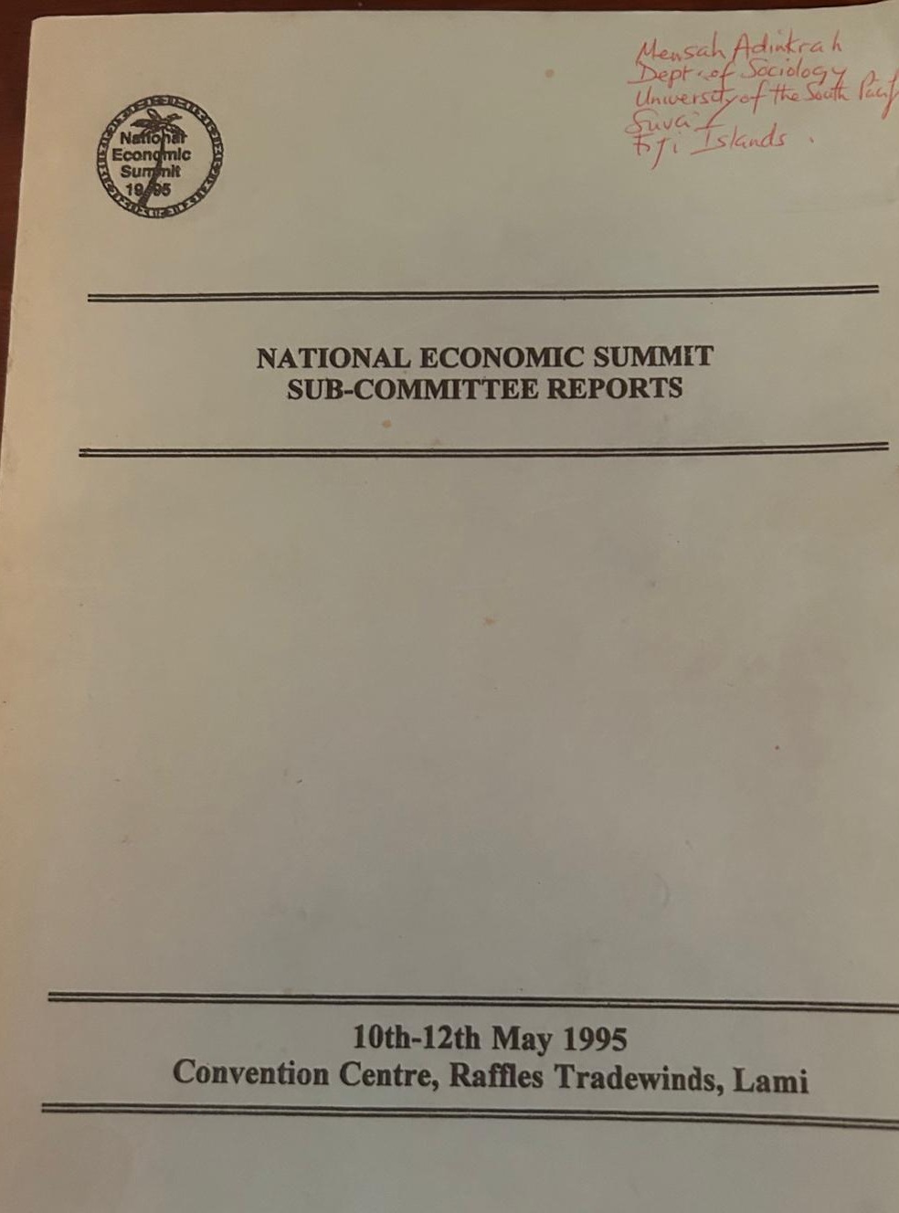 National Economic Summit Sub-Committee Reports, Fiji 1995